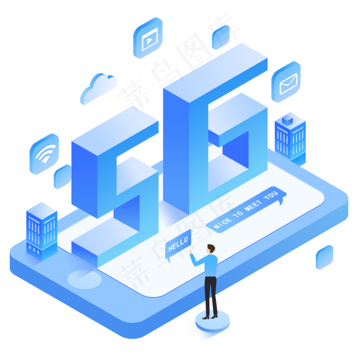 2.5D风格互联网科技手机通讯5G网络,免抠元素