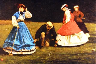 草地上人物油画图片