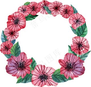 手绘植物花卉花环图案素材
