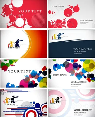 平面小人彩色圆圈名片矢量图