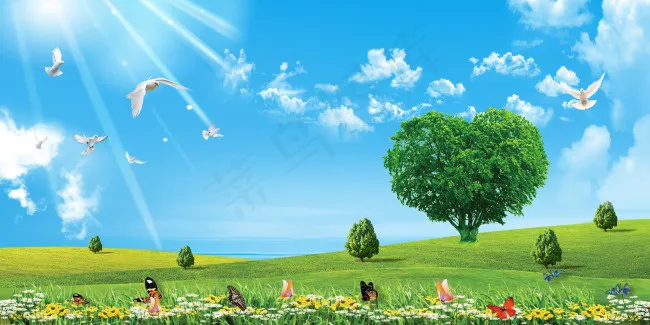 蓝天白云背景海报(3937X1969(DPI:100))psd模版下载