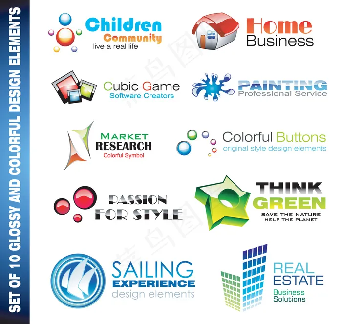 10光泽和丰富多彩的标志的设计元素eps,ai矢量模版下载