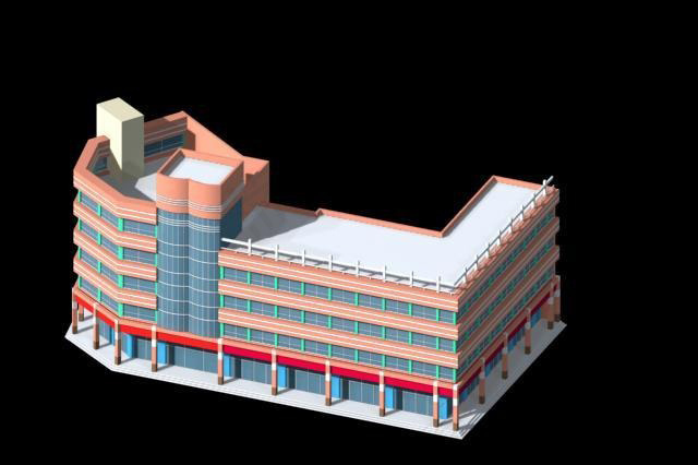 粉蓝色公共建筑3D效果