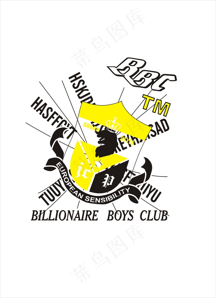 可编辑欧美徽章T恤图案设计图文组合
