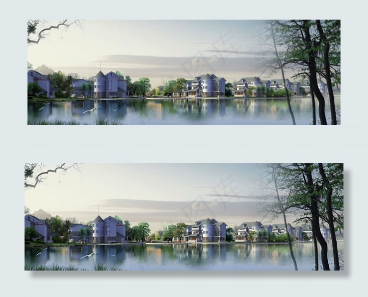 水岸别墅区景观效果图PSD分层素材(4500X1518(DPI:72))psd模版下载