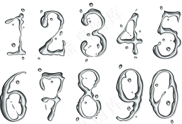 水珠质感数字——矢量素材ai矢量模版下载