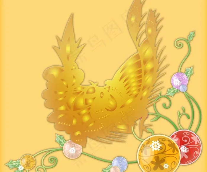 复古传统文化矢量素材_金色凤凰系列...