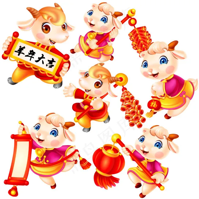 卡通羊鞭炮灯笼福羊年大吉psd模版下载