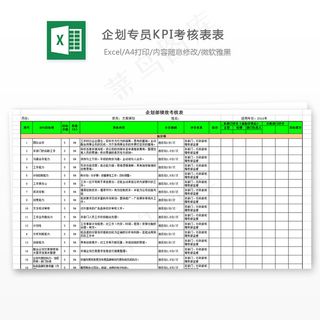 企划专员KPI考核表表
