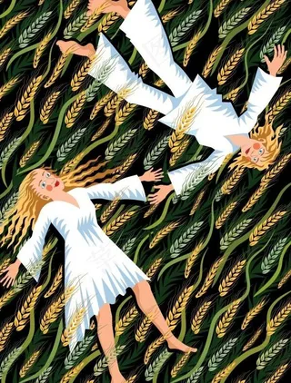 小伙伴的卡通人物在稻田矢量素材