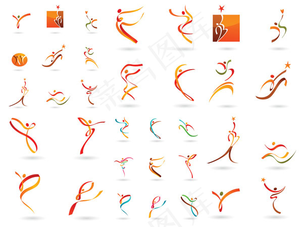 动感丝带人形图案矢量素材