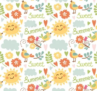 卡通夏季元素无缝背景矢量图