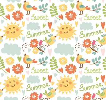 卡通夏季元素无缝背景矢量图 卡通夏季元素无缝背景矢量图