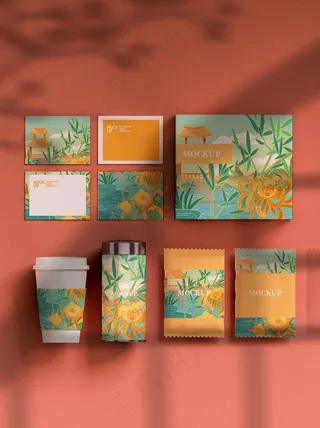 石榴红中式花窗背景中国风国潮文创样机