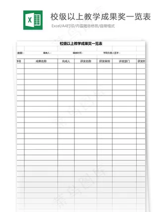 校级以上教学成果奖一览表格