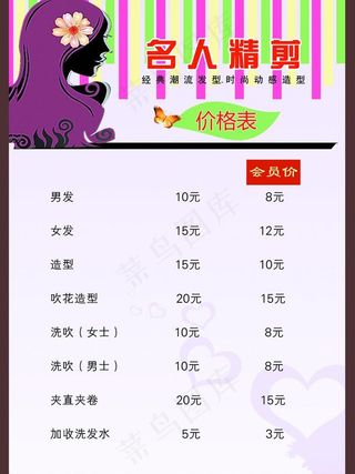 理发店价格单图片