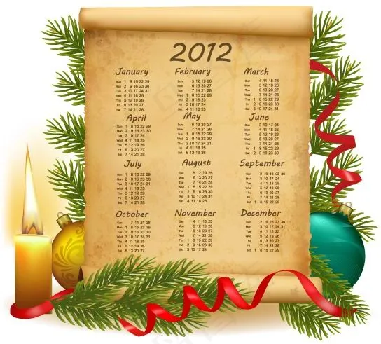 2012新年古老卷轴年历矢量图eps,ai矢量模版下载