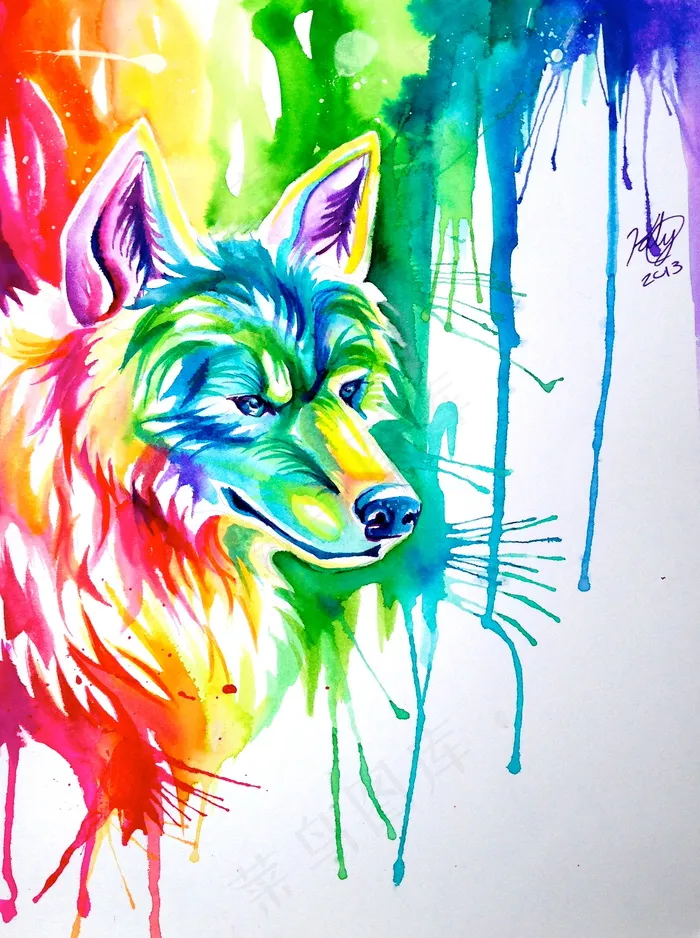 彩虹狼高清插画图片