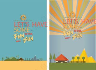 创意卡通扁平草地树木房屋插画海报