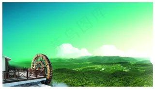 水车茶园清远天空背景素材