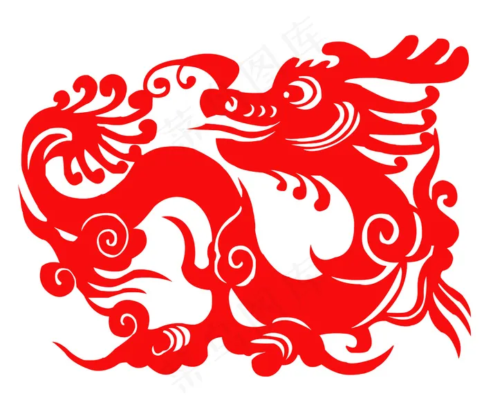 传统龙纹剪纸矢量图