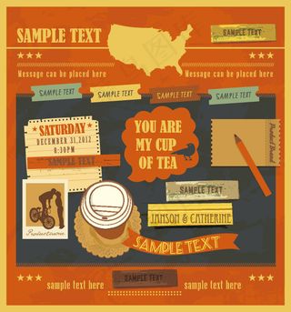 欧美经典便签纸邮票咖啡杯图案设计