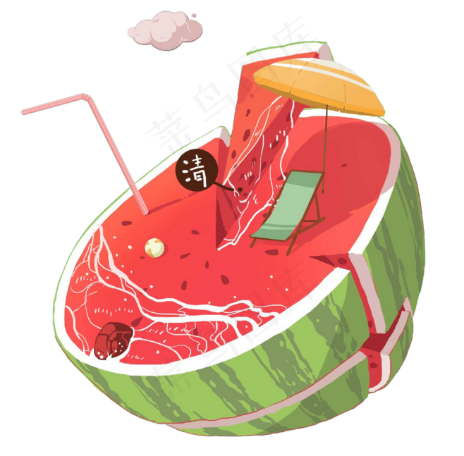 西瓜夏日元素PNG素材 