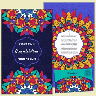 彩色花卉背景请柬设计模板下载