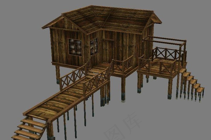 海边沙滩小木屋，游戏低模