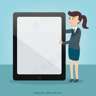 女子指着平板电脑屏幕