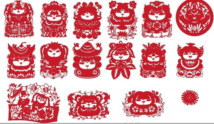 剪纸福娃矢量ai矢量模版下载
