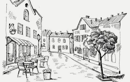 手绘街道咖啡馆图片