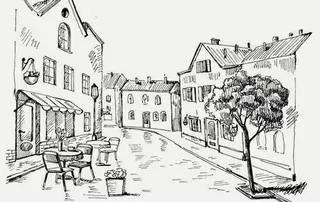 手绘街道咖啡馆图片