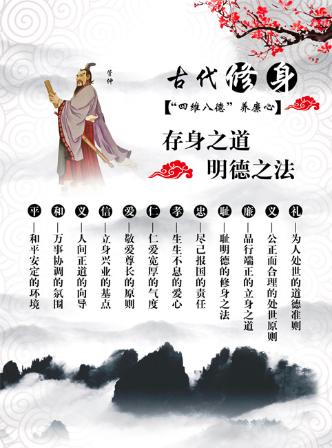 古代修身海报(3543X4724(DPI:100))psd模版下载