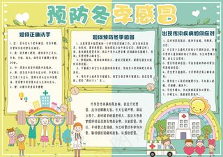 卡通可爱预防冬季感冒小报手抄报模板