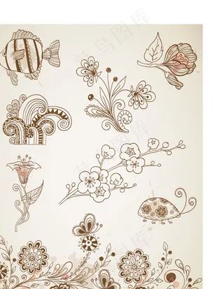手绘花纹矢量设计素材