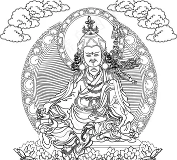 唐卡 莲花生大师 线勾图黑白图图片