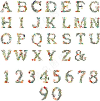 花卉英文字母eps