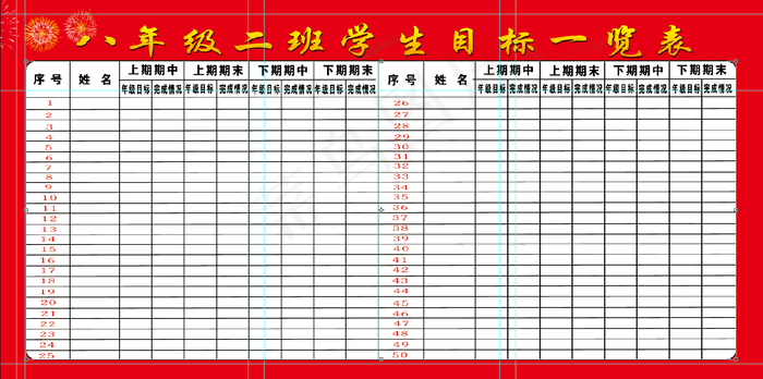 班级目标一览表psd模版下载