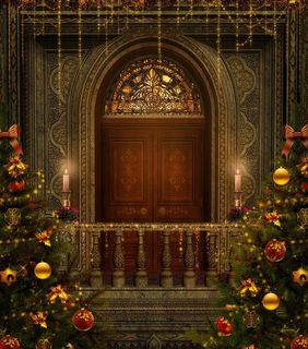 欧式古典建筑中的圣诞树图片