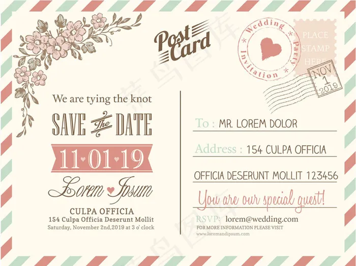 婚礼邀请函模板矢量素材eps,ai矢量模版下载