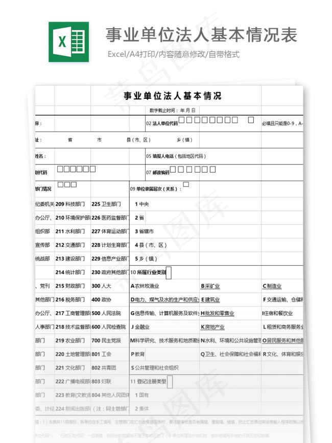 事业单位法人基本情况表格