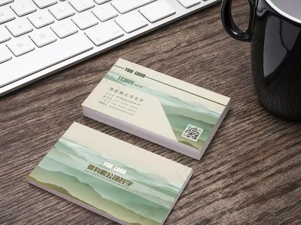 水墨丹青简洁大气古典中国风名片PS...