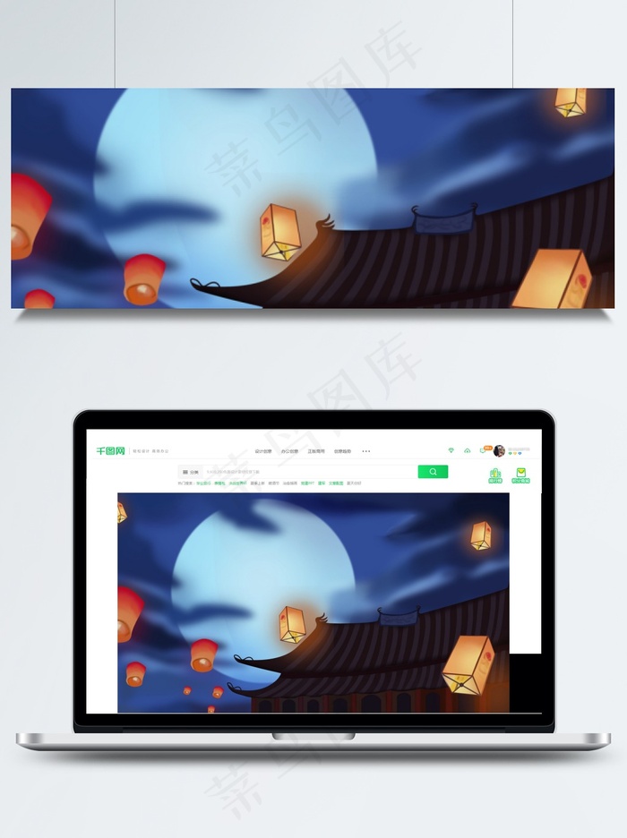 传统中元节鬼节圆月孔明灯背景素材