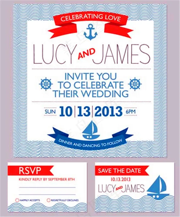 航海背景婚礼卡片图片eps,ai矢量模版下载