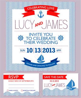 航海背景婚礼卡片图片
