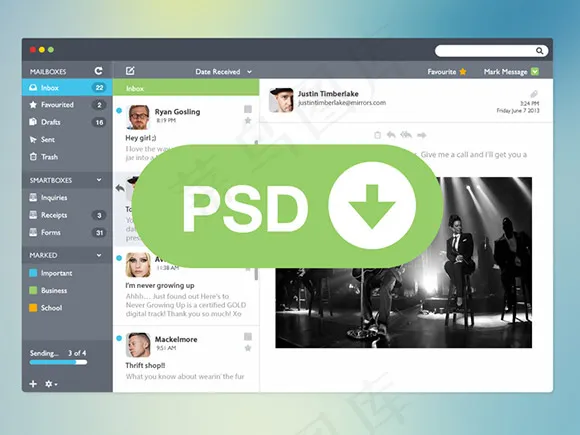 邮箱页面设计PSD素材psd模版下载