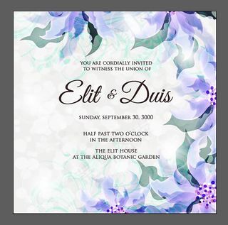 蓝色花朵婚礼邀请函矢量素材