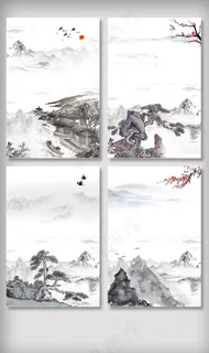 2018中国风水墨山水梅花元素背景