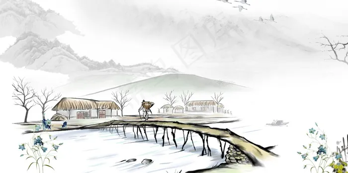 唯美彩绘树落风景背景设计(7087X3543(DPI:150))psd模版下载